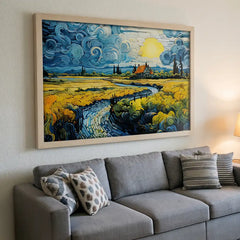 Golden Countryside - Van Gogh Inspired Landscape (Premium Glass Frame)