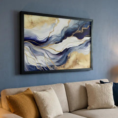 Midnight Gold Flow - Elegant Abstract Art (Premium Glass Frame)