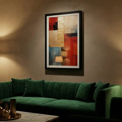 Geometric Luxe - Red, Gold & Blue Abstract Art (Premium Glass Frame)