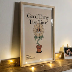 Good Things Take Time - Retro Flower Art (Premium Glass Frame)