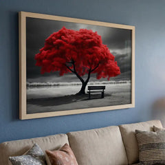Striking Red Tree Scenery - Premium Glass Framed Wall Art