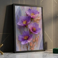 Amethyst Purple Floral & Crystal - Premium Glass Framed Wall Art