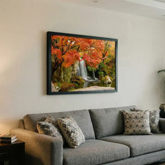 Autumn Cascades - Vibrant Waterfall Scenery (Premium Glass Frame)