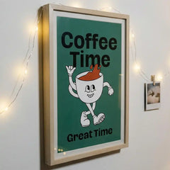 Coffee Time - Retro Cafe Quote Art (Premium Glass Frame)