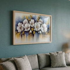 Dreamy White & Blue Floral - Premium Glass Framed Wall Art