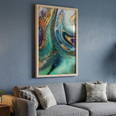 Teal & Gold Fluid Geode Abstract - Premium Glass Framed Wall Art