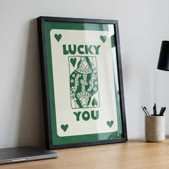 Lucky You - Retro Playing Card Art (Premium Glass Frame)