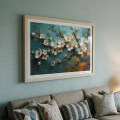 White Spring Blossoms - Textured Floral Art (Premium Glass Frame)