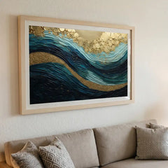 Oceanic Gold Swirl - Textured Abstract Art (Premium Glass Frame)