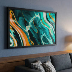 Teal & Orange Swirl Abstract - Premium Glass Framed Wall Art