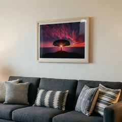 Majestic Magenta Twilight - Solitary Tree Sunset Scenery (Premium Glass Frame)