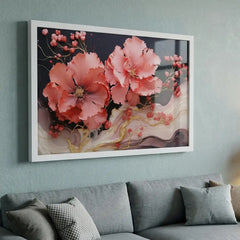 Coral Blossom Swirls - Floral Art (Premium Glass Frame)