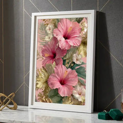 Tropical Pink Hibiscus Floral - Premium Glass Framed Wall Art