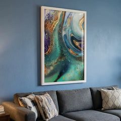 Teal & Gold Fluid Geode Abstract - Premium Glass Framed Wall Art