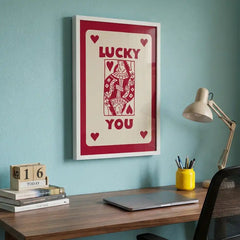 Lucky You - Queen of Hearts Typography Art (Premium Glass Frame)