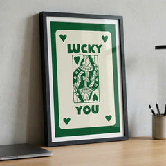 Lucky You - Retro Playing Card Art (Premium Glass Frame)