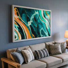 Teal & Orange Swirl Abstract - Premium Glass Framed Wall Art