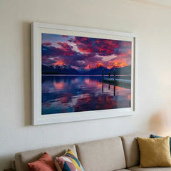 Twilight Reflections - Majestic Mountain & Lake Scenery (Premium Glass Frame)