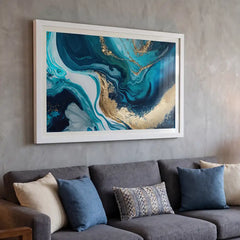 Blue Gold Fluidity - Modern Marble Abstract Art (Premium Glass Frame)