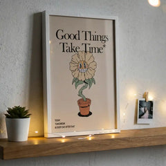 Good Things Take Time - Retro Flower Art (Premium Glass Frame)