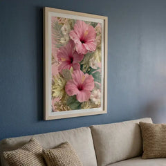 Tropical Pink Hibiscus Floral - Premium Glass Framed Wall Art