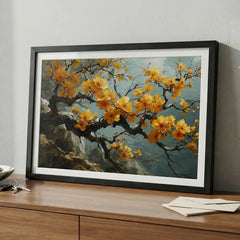Yellow Blossom Branch Art (Premium Glass Frame)