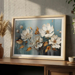Serene White & Gold Floral - Premium Glass Framed Wall Art