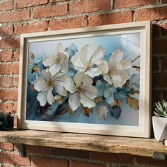 Pristine Blooms - White & Blue Floral Art (Premium Glass Frame)