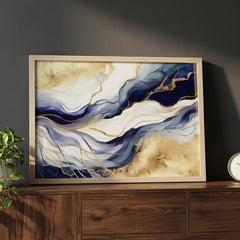 Midnight Gold Flow - Elegant Abstract Art (Premium Glass Frame)