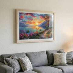 Serene Horizon - Colorful Lake Sunset Art (Premium Glass Frame)