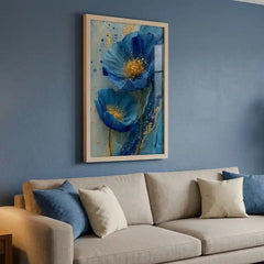 Azure Blue Floral - Premium Glass Framed Wall Art