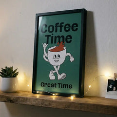 Coffee Time - Retro Cafe Quote Art (Premium Glass Frame)
