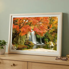 Autumn Cascades - Vibrant Waterfall Scenery (Premium Glass Frame)