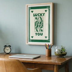Lucky You - Retro Playing Card Art (Premium Glass Frame)