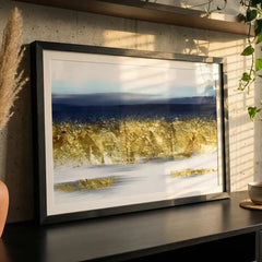 Midnight Gold - Blue & Gold Landscape Art (Premium Glass Frame)