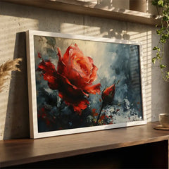 Dramatic Red Rose - Premium Glass Framed Wall Art