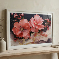 Coral Blossom Swirls - Floral Art (Premium Glass Frame)