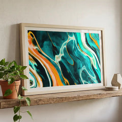 Teal & Orange Swirl Abstract - Premium Glass Framed Wall Art