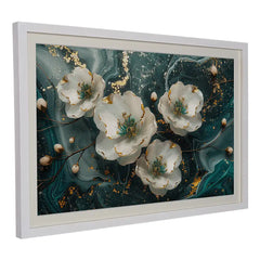 Emerald Swirl Abstract White Floral - Premium Glass Framed Wall Art