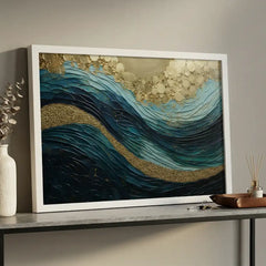 Oceanic Gold Swirl - Textured Abstract Art (Premium Glass Frame)