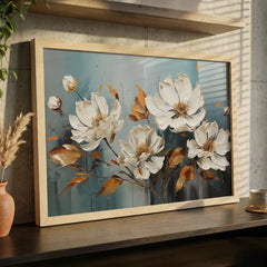 Serene White & Gold Floral - Premium Glass Framed Wall Art