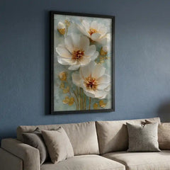Elegant White & Gold Floral - Premium Glass Framed Wall Art