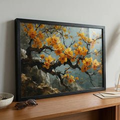 Yellow Blossom Branch Art (Premium Glass Frame)