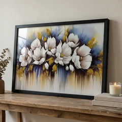 Dreamy White & Blue Floral - Premium Glass Framed Wall Art