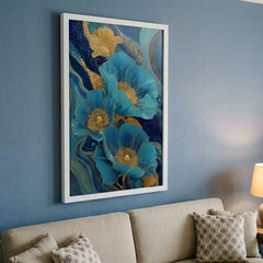 Royal Blue & Gold Floral - Premium Glass Framed Wall Art