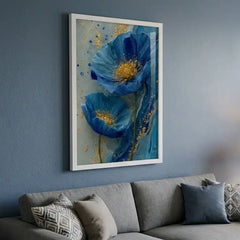 Azure Blue Floral - Premium Glass Framed Wall Art