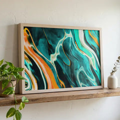 Teal & Orange Swirl Abstract - Premium Glass Framed Wall Art