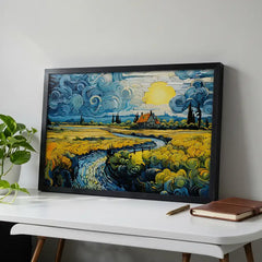 Golden Countryside - Van Gogh Inspired Landscape (Premium Glass Frame)