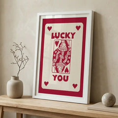 Lucky You - Queen of Hearts Typography Art (Premium Glass Frame)