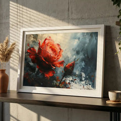 Dramatic Red Rose - Premium Glass Framed Wall Art